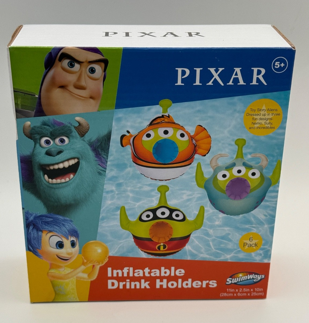 New Disney Pixar Toy Story Alien Inflatable Drink Holders 6 Pack SwimWays